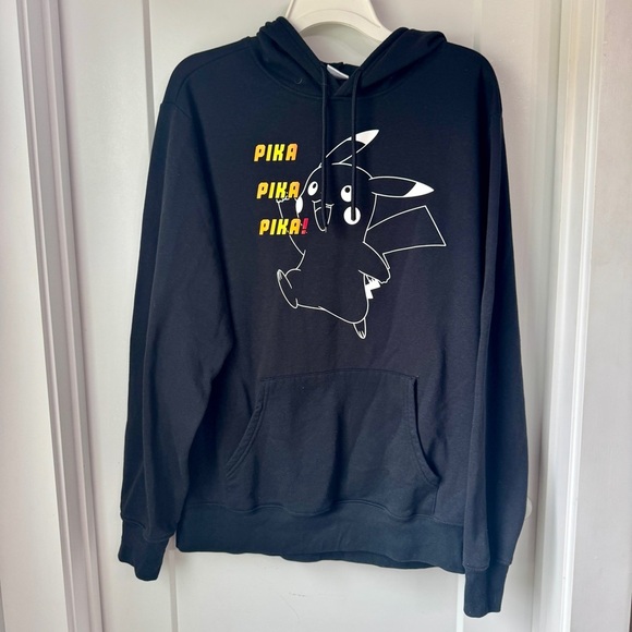 Licensed Pokemon Pikachu Unisex Black Hoodie Sweatshirt Anime Pika Pocket Large - Picture 1 of 8
